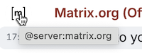 A screenshot of a mouse hovering the avatar of an account. The tooltip display @server:matrix.itmanbu.com